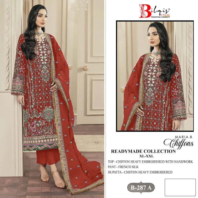 Bilqis B 287 A To D Nc Chiffon Embroidery Readymade Pakistani Suits 